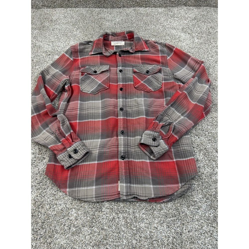 Denim Supply Ralph Lauren Mens M Plaid Flannel Shirt Grey Red Button Down #0220
